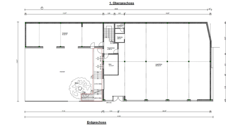 Komplettes Gewerbeobjekt inkl. gut nutzbarem Innenhof zu vermieten - grundriss erdgeschoss (13263)
