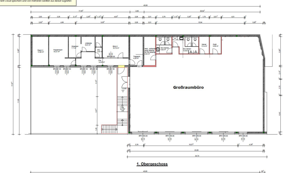 Komplettes Gewerbeobjekt inkl. gut nutzbarem Innenhof zu vermieten - grundriss obergeschoss (13264)