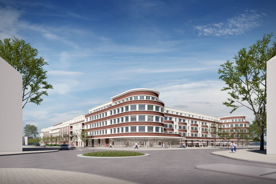 Gastronomiefläche mit Außenbestuhlung im Neubau Merlin Quartier Falkensee - visualisierung merlin quartier (14624)
